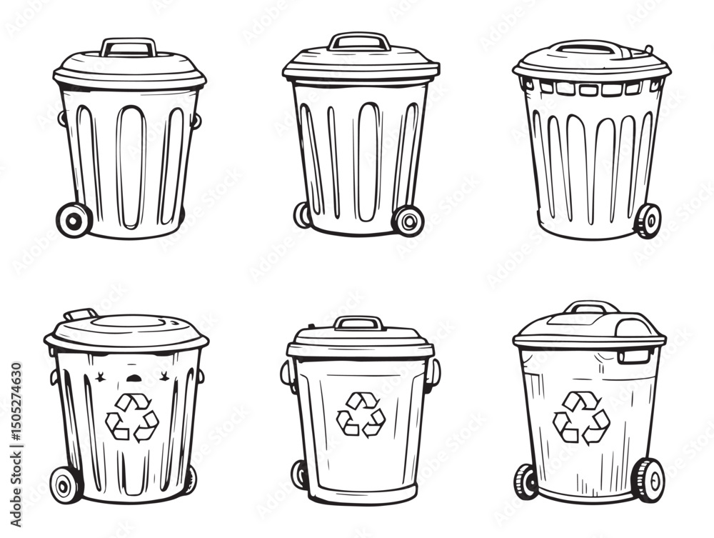 Poster trash can line art simple design for modern usage