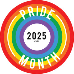 Colorful pride month 2025 circle design with rainbow colors and event celebration