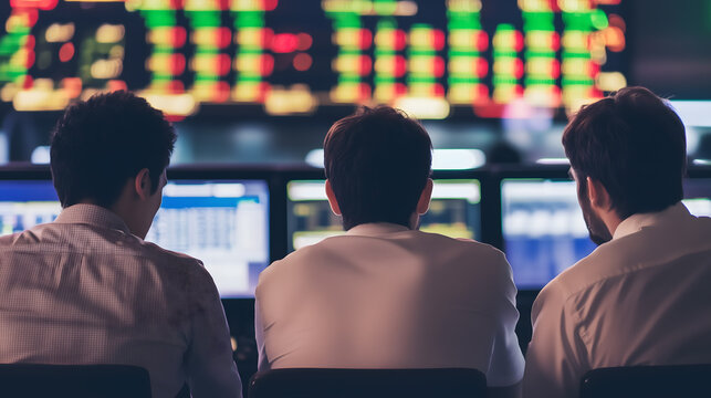 Diverse business professionals collaborating in a dimly lit office during a night meeting, perfect for corporate, teamwork, or late work themes - Powered by Adobe
