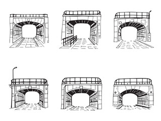 underpass line art simple clean urban architecture drawing