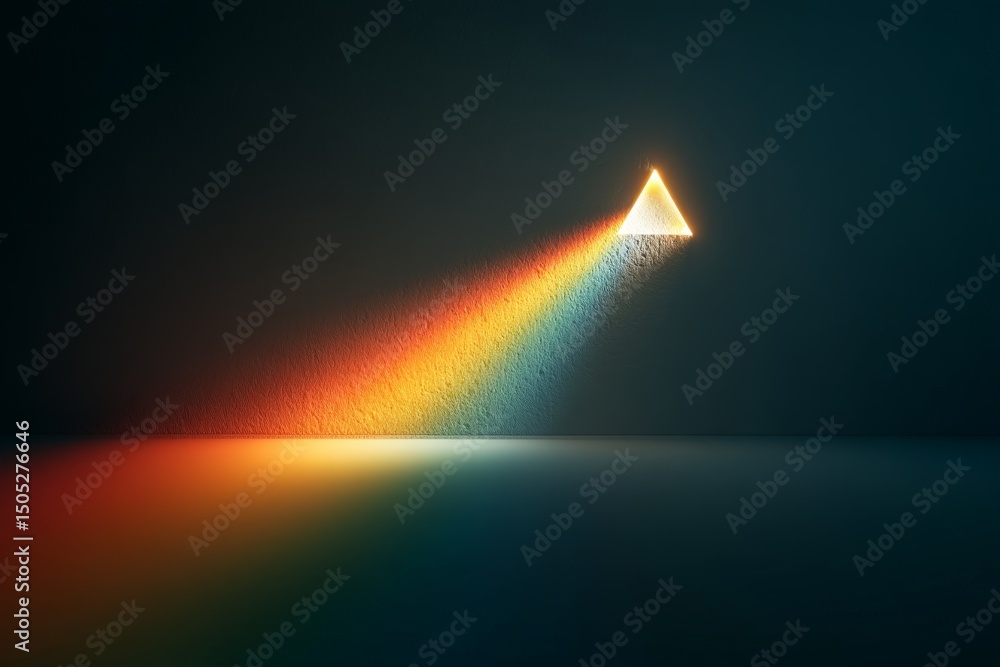 Aufkleber Display of light refracting through a triangle, creating a vibrant rainbow spectrum on a dark background