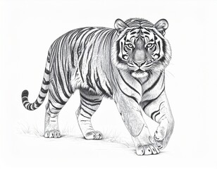 Obraz premium Realistic Pencil Sketch of a Tiger on White Background