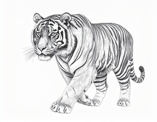 Fototapeta premium Realistic Pencil Sketch of a Tiger on White Background