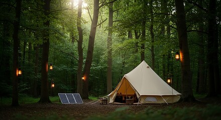 Forest Glamping Retreat: Tent and Solar Power