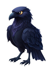 Obraz premium PNG Majestic cartoon raven with intense gaze and detailed plumage