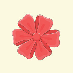 Cute Red Bow Tie or Gift Bow Vector Illustration. Decoration for Holiday Gifts and Christmas Cards. Decor Design Element.