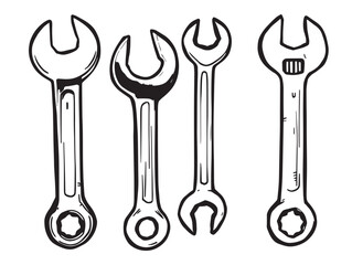 Wrench line art simple outline for mechanic tools