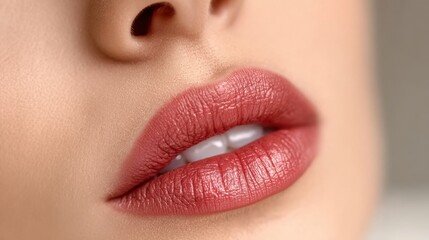Obraz premium Close up of a woman s beautifully defined white lips featuring the artistry of permanent makeup
