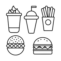 Fast Food and Snack Line Art Icons