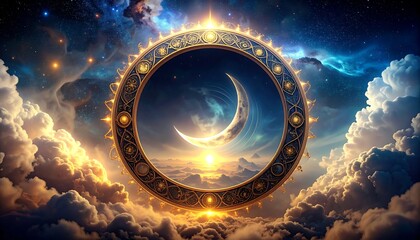 Celestial Moon Gate in Clouds.