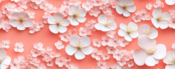 Fototapeta premium japanese inspired 3d seamless flower illustration, sakura blossoms tile