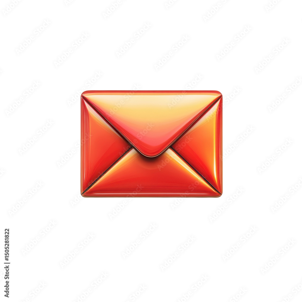 Poster a glossy red email icon conveying communication connection and digital on transparent background