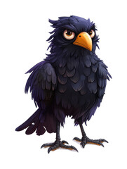 Obraz premium PNG Vexed cartoon raven with intense gaze and bright yellow beak