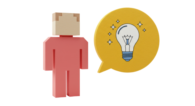 Isolated Person with Light Bulb Idea
