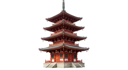 Isolated Traditional Multi-tiered Japanese Wooden Pagoda Temple Structure