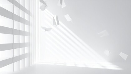 Fototapeta premium Elegant abstract white podium in sunlight with shadow, striped place with perspective