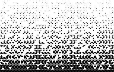 Vector background of halftones.Filled with black triangles .Average attenuation. Arbitrary destruction.Seamless in one direction