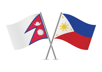 Nepal and the Philippines crossed flags. Nepalese and Philippine flags on a white background. Vector icon set. Vector illustration.
