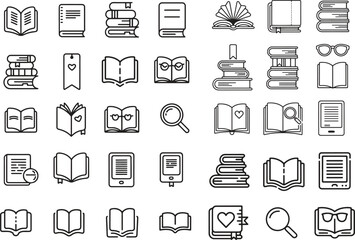 books icons in line style set. reading, literature, library, education. editable vector illustration