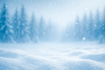 Snowy Winter Landscape With Falling Snow And Pine Trees In Soft Focus For Seasonal Background Visuals, Christmas Holiday Card Designs, Peaceful Nature Campaigns, And Festive Winter Concepts