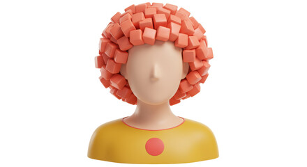 Isolated faceless woman with curly pink hair