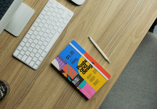 Elegant Notebook Mockup on a Wooden Desk