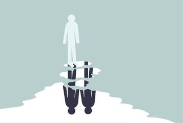 One person looking at water reflection which shows two people,  missing dear ones illustration
