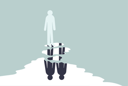 One person looking at water reflection which shows two people,  missing dear ones illustration