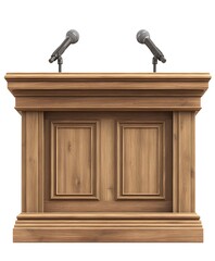 Ornate Wooden Podium with Two Microphones for Formal Events