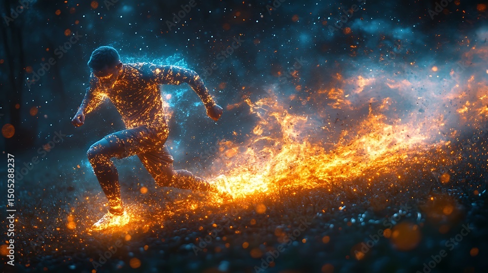 Aufkleber energetic runner ignited with fiery aura and dynamic trail in high resolution image
