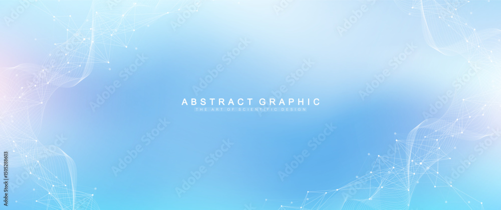 Poster Abstract tech network connection dots. Digital technology and big data analysis background. White background with plexus lines. Geometric background with abstract mesh