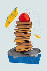 Vertical sketch image photo collage of anonym student girl guy instead body book stack education...