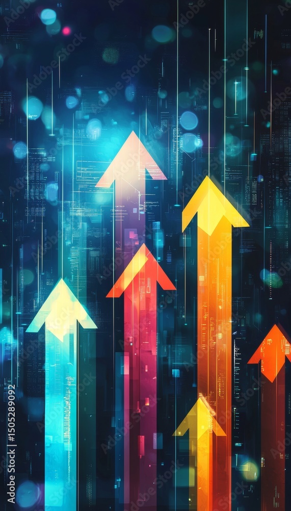 Poster vibrant arrows soaring through a colorful bokeh background, symbolizing progress and energy