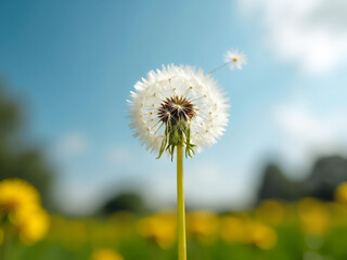 New Beginnings Dispersing Dandelion Seeds in Gentle Breeze Generative AI
