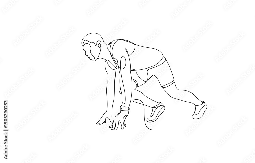 Aufkleber single continuous line drawing runner using starting block to start his run on running, running star