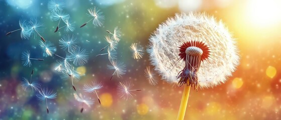 Close up View of Dandelion Seeds Drifting in a Gentle Breeze