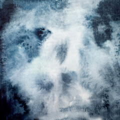 Beautiful Blue, indigo Watercolor Background. Watercolor pastel texture of smoke, fog, winter, water, sky. Hand drawn illustration isolated on background. Party invitation, birthday celebration, for