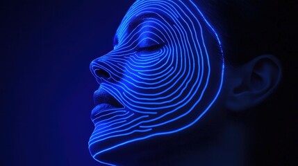 Digital Human Head With Neon Contours Conveying Identity and Security
