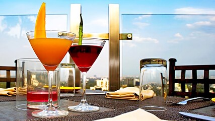 An assortment of refreshing cocktails and mocktails elegantly served in high-quality glassware at a sophisticated restaurant.
