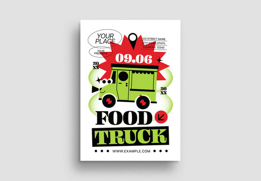 Green Quirky Food Truck Festival Flyer Layout