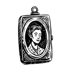 A vintage illustration depicting portrait locket