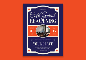 Blue Vintage Aesthetic Cafe Opening Flyer Layout