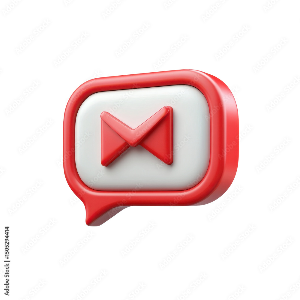 Poster a notification icon with a red envelope symbolizing incoming messages with on transparent background