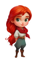 Fototapeta premium PNG Charming red-haired female character with green eyes