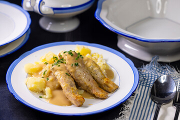 rabbit with cream sauce and mashed potatoes