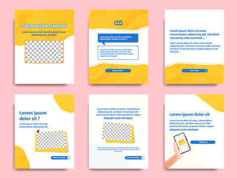 yellow blue social media tutorial, tips, trick, did you know post banner layout template set with torn and sticky paper note clips design element