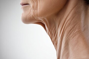 This Image Provides a Detailed Close-Up Perspective of the Wrinkled Skin Found Beneath the Chin, Showcasing the Natural and Inevitable Effects of Aging on Human Skin