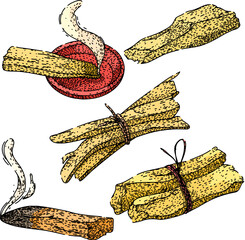 palo santo set sketch hand drawn vector