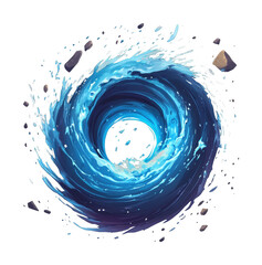 Fototapeta premium PNG Dynamic swirling water vortex with splashing rocks in motion