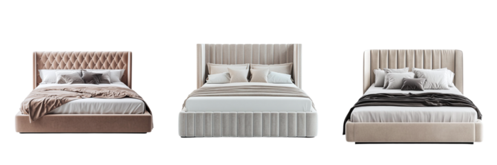 Set of luxury designer beds isolated on transparent background PNG